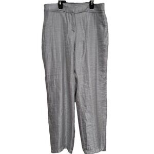 Chico's Size 2R Iridescent Pale Silver Pants Zip Front Elastic‎ Wide Leg Comfort